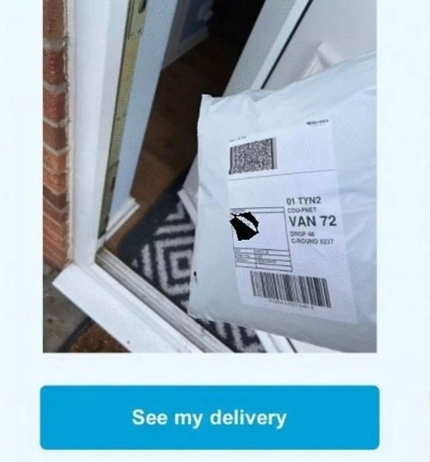 The proof of delivery the woman received.