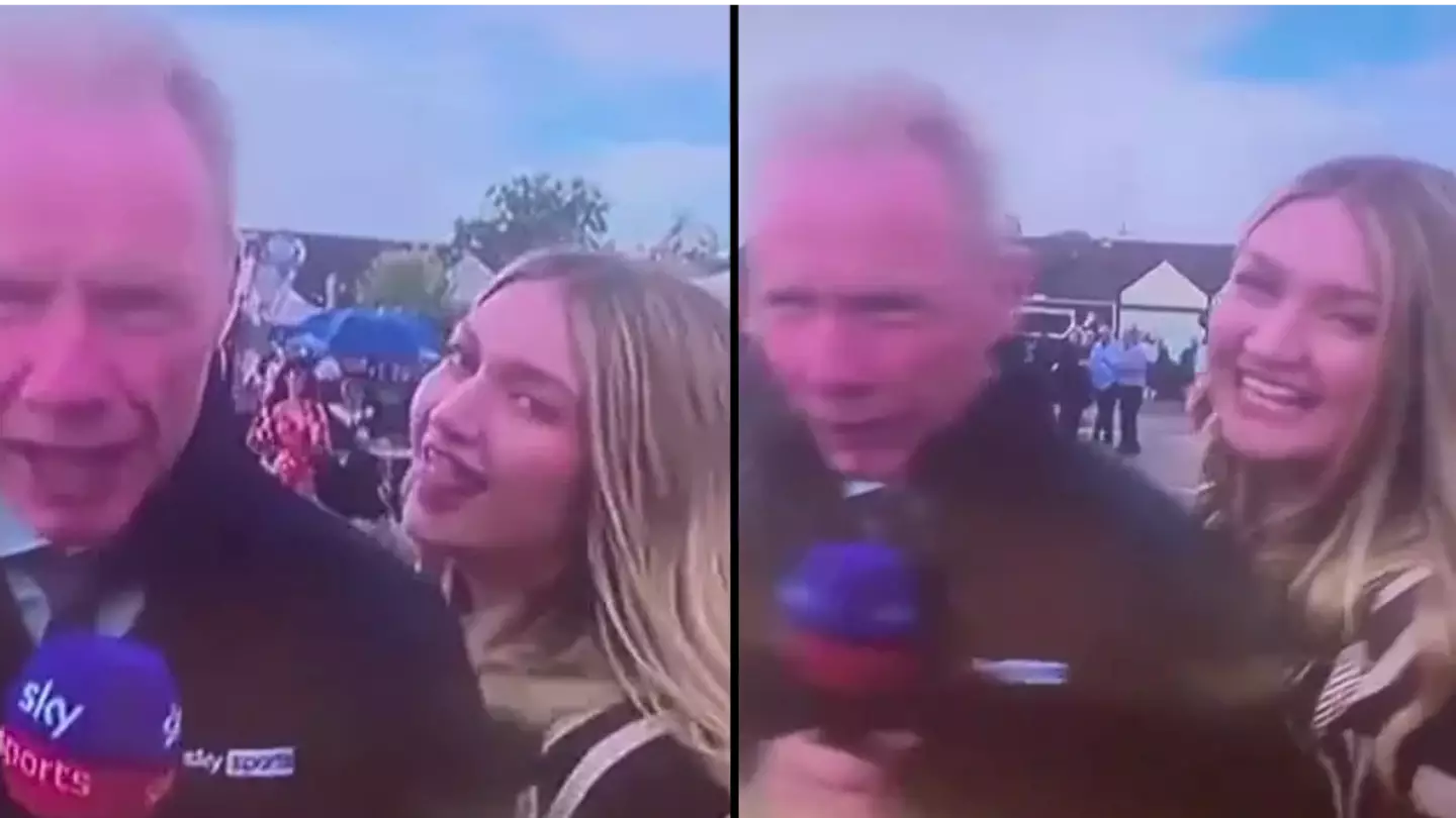 Cameraman forced to cut away after woman flashes knickers and accosts presenter