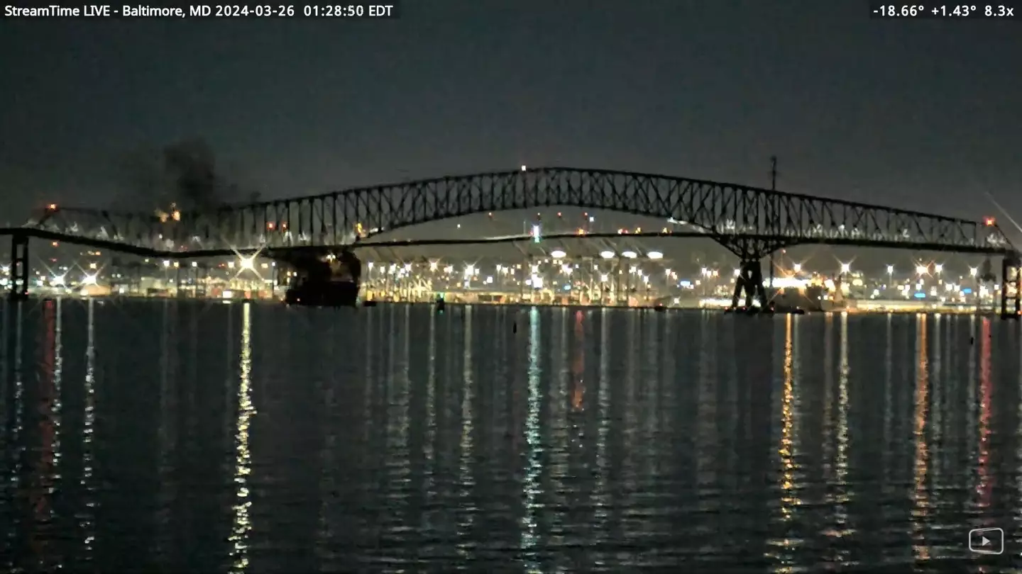 The bridge was struck by a container ship at around 1:28am local time.