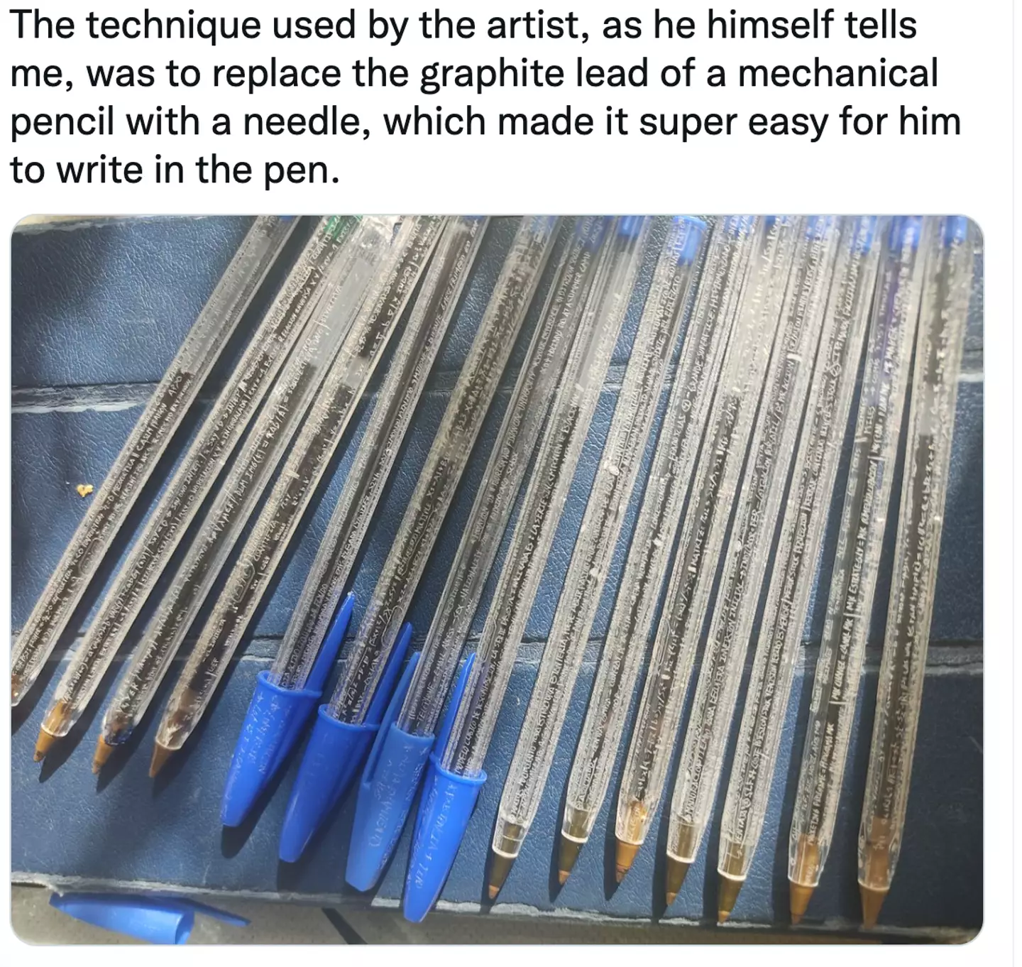 The student is said to have used a needle to write on the pens.