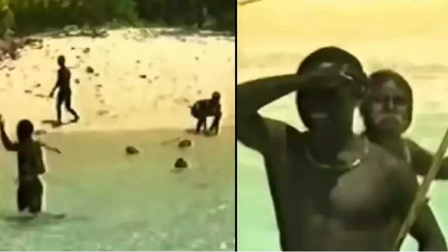 Rare footage shows how isolated Sentinelese tribe react to contact from outsiders
