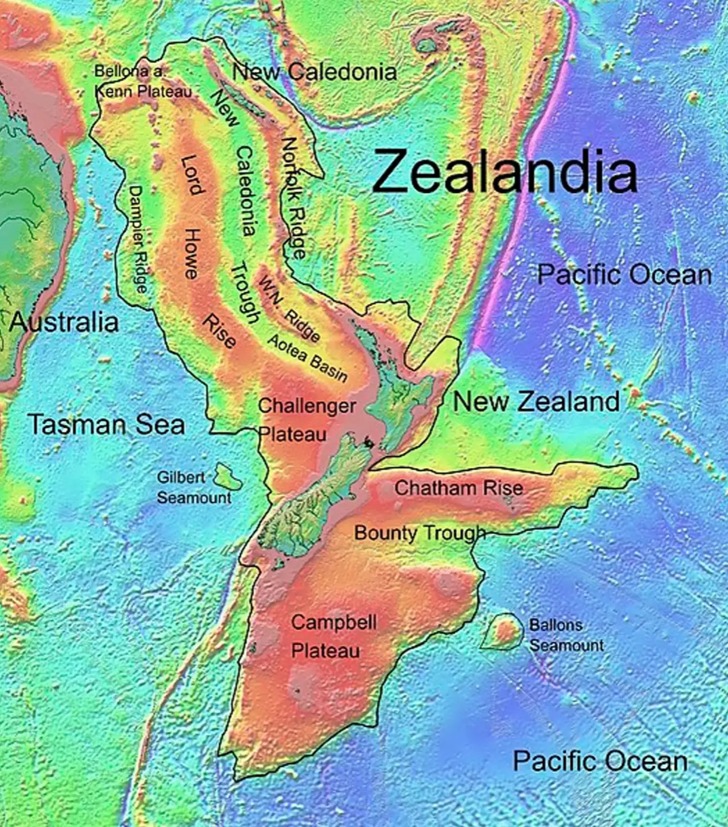 Land mass of Zealandia 