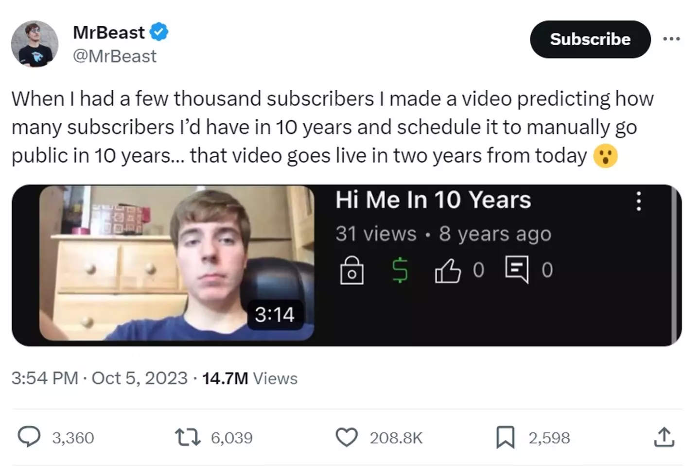 MrBeast has an old video he made years ago waiting to be released.