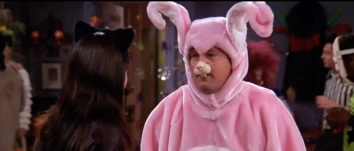 Chandler's iconic pink bunny costume left fans in stitches.