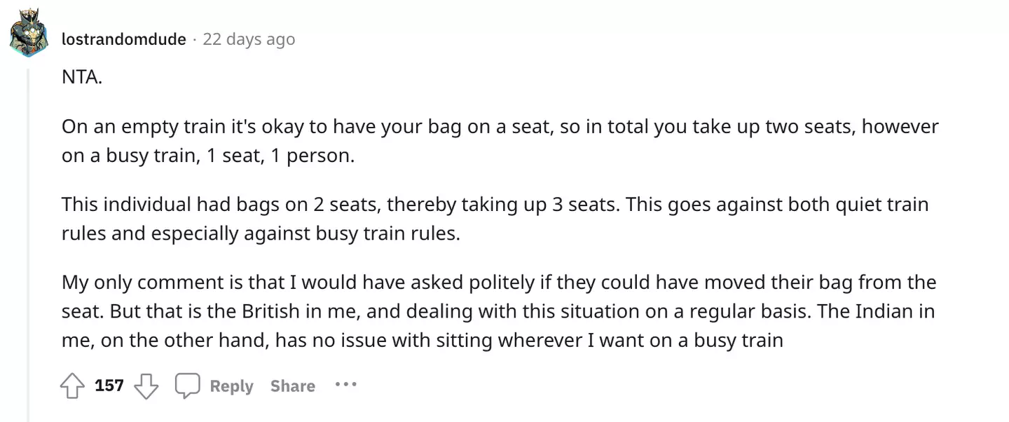 Many took to Reddit to share their opinions on public transport etiquette.