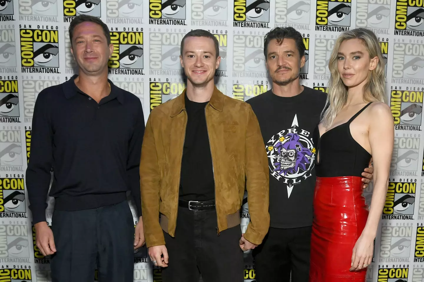 Joseph Quinn alongside Ebon Moss-Bachrach, Pedro Pascal, and Vanessa Kirby, the new Fantastic Four (Alberto E Rodriguez via Getty Images)