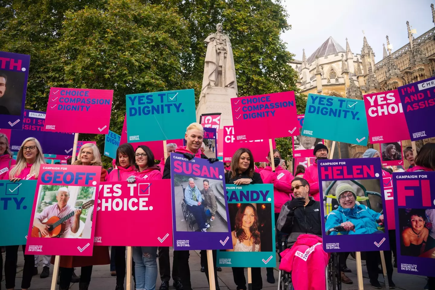 A protest supporting changes to the UK's assisted dying laws earlier this year.
