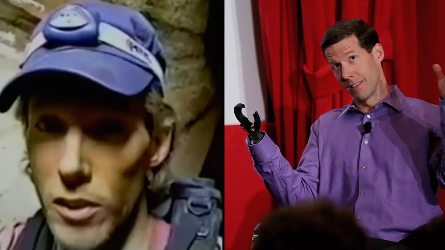 Trapped mountaineer records video before facing choice of cutting own arm off or death