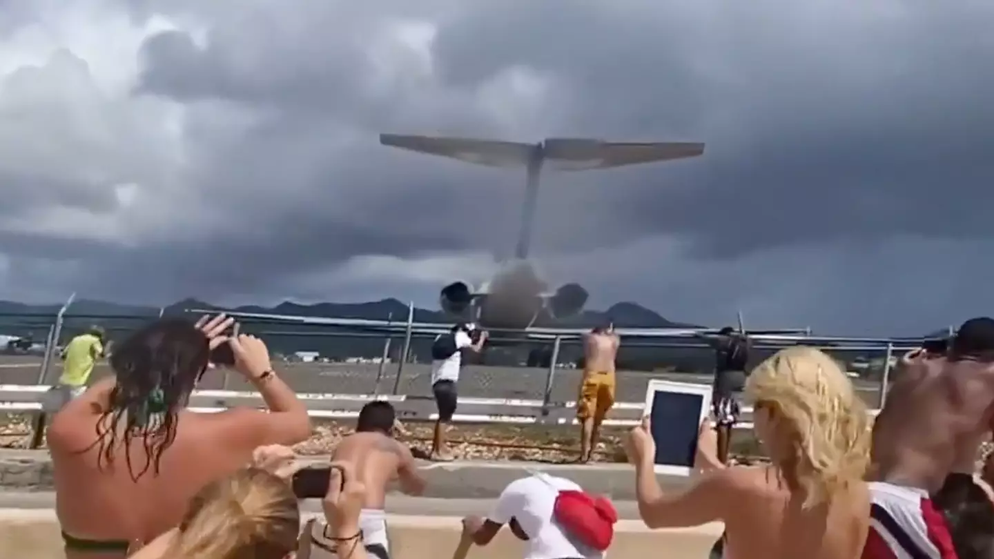 Shocking footage shows tourists blasted away by plane at deadly airport spot