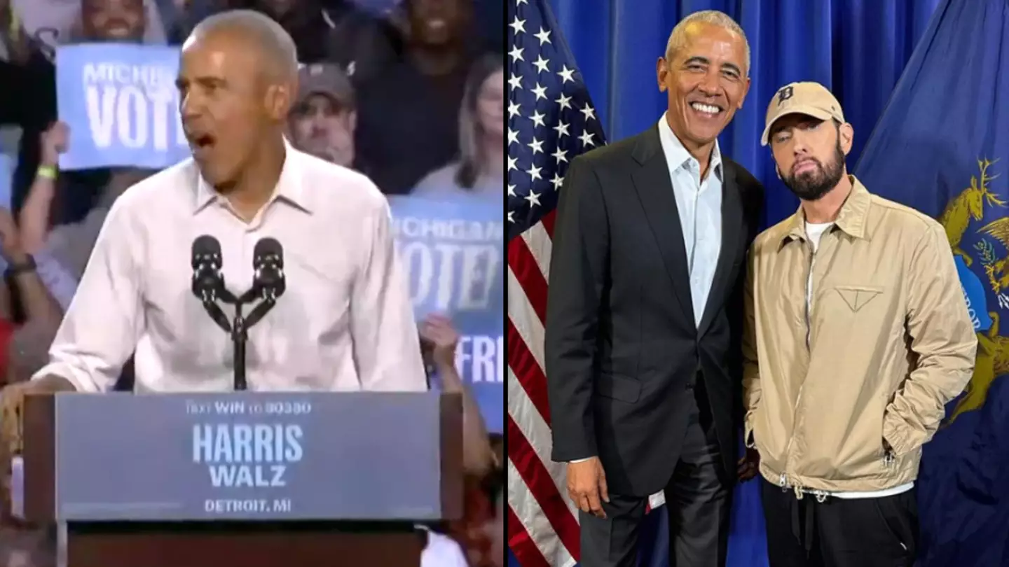 Barack Obama raps Eminem’s ‘Lose Yourself’ after being introduced to stage by rapper at rally