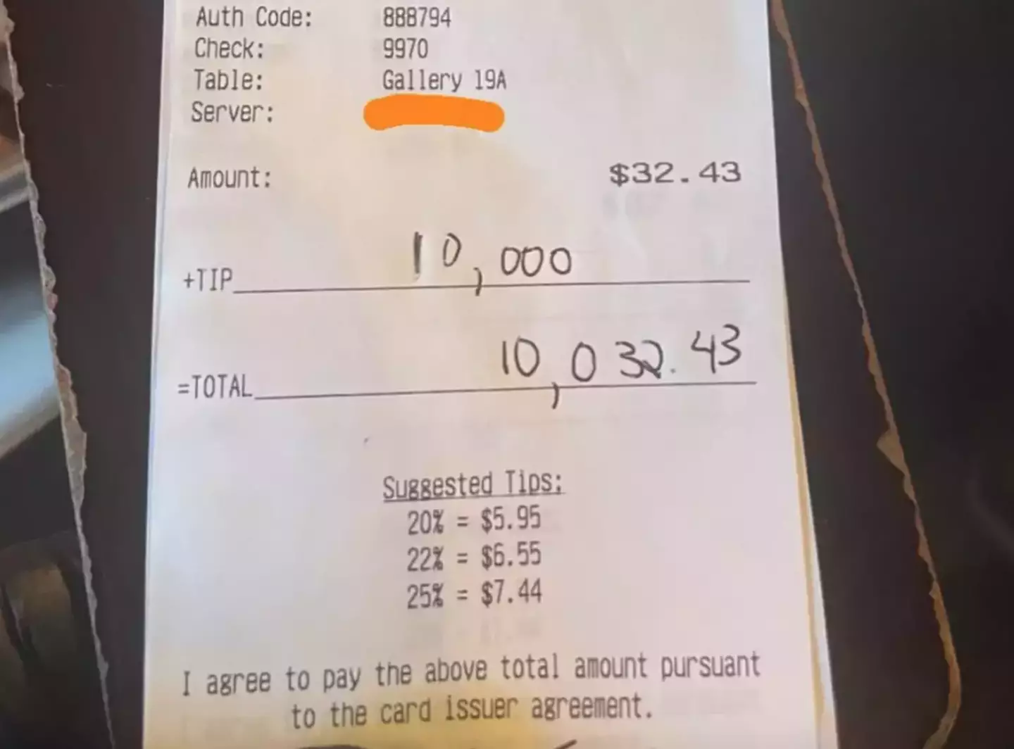 She claims the generous tip resulted in her being fired from her job.