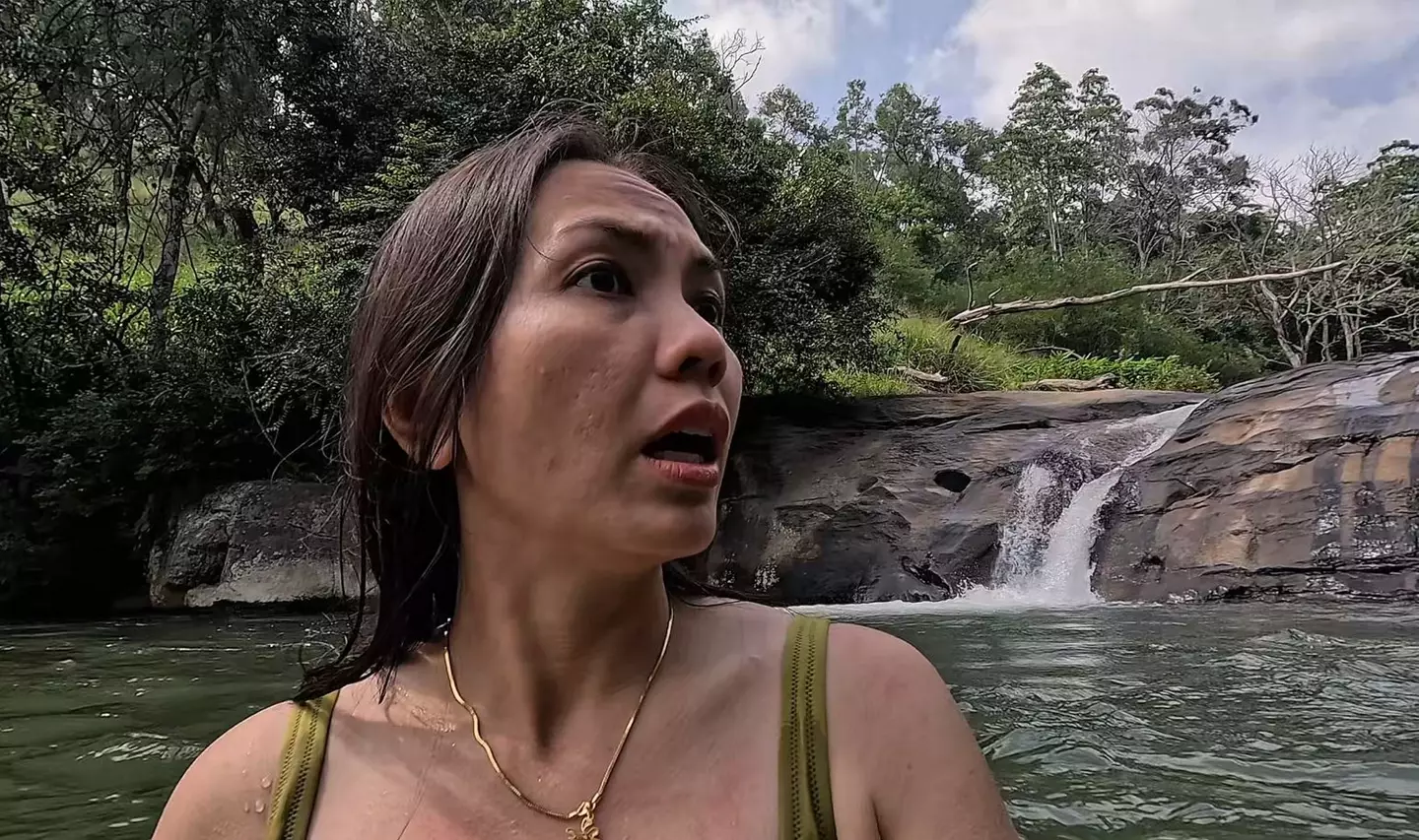 Farah Putri Mulyani, 39, didn't think twice before rushing to the drowning man's aid (SWNS)