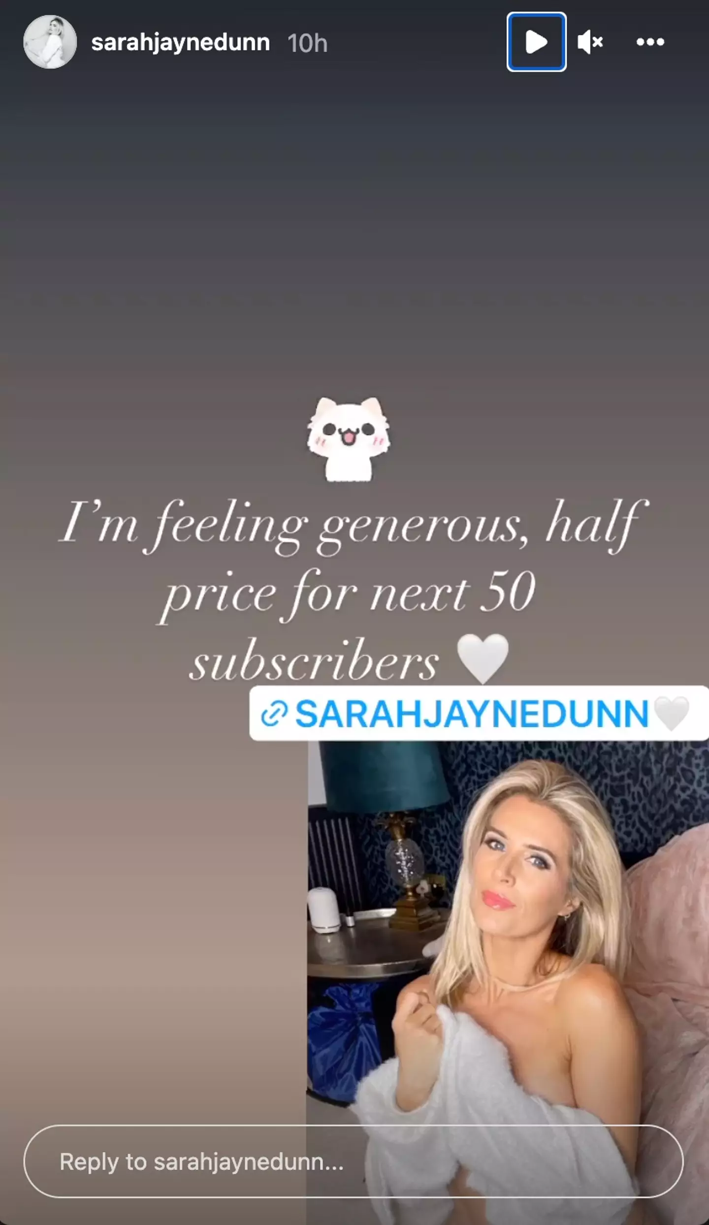 Sarah Jayne Dunn has made her OnlyFans half price for the next 50 subscribers (Instagram: @sarahjaynedunn)