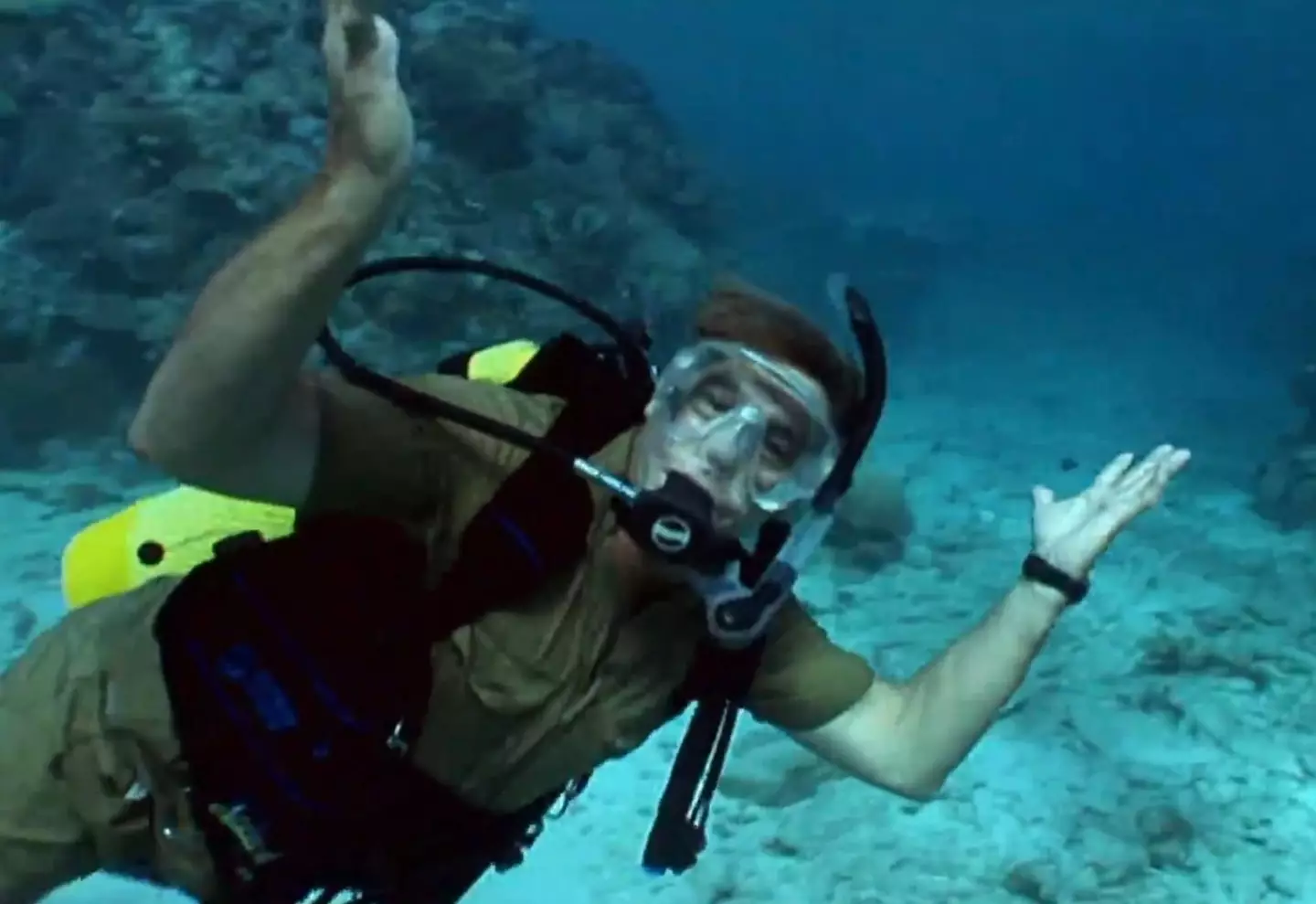 The dad pictured underwater during an episode of Ocean’s Deadliest (Discovery Channel)