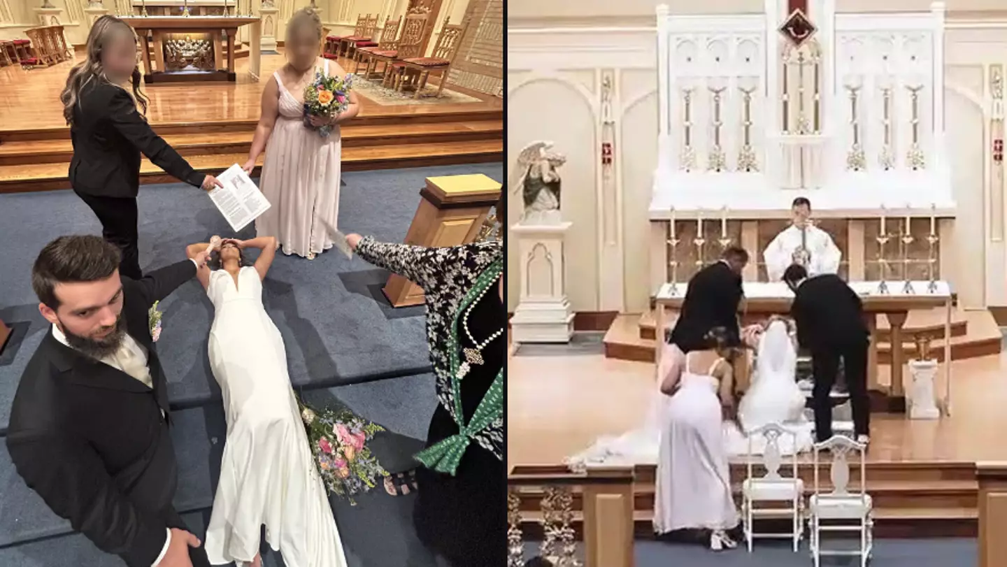 Bride collapses at altar seconds after marrying husband as guests try to revive her