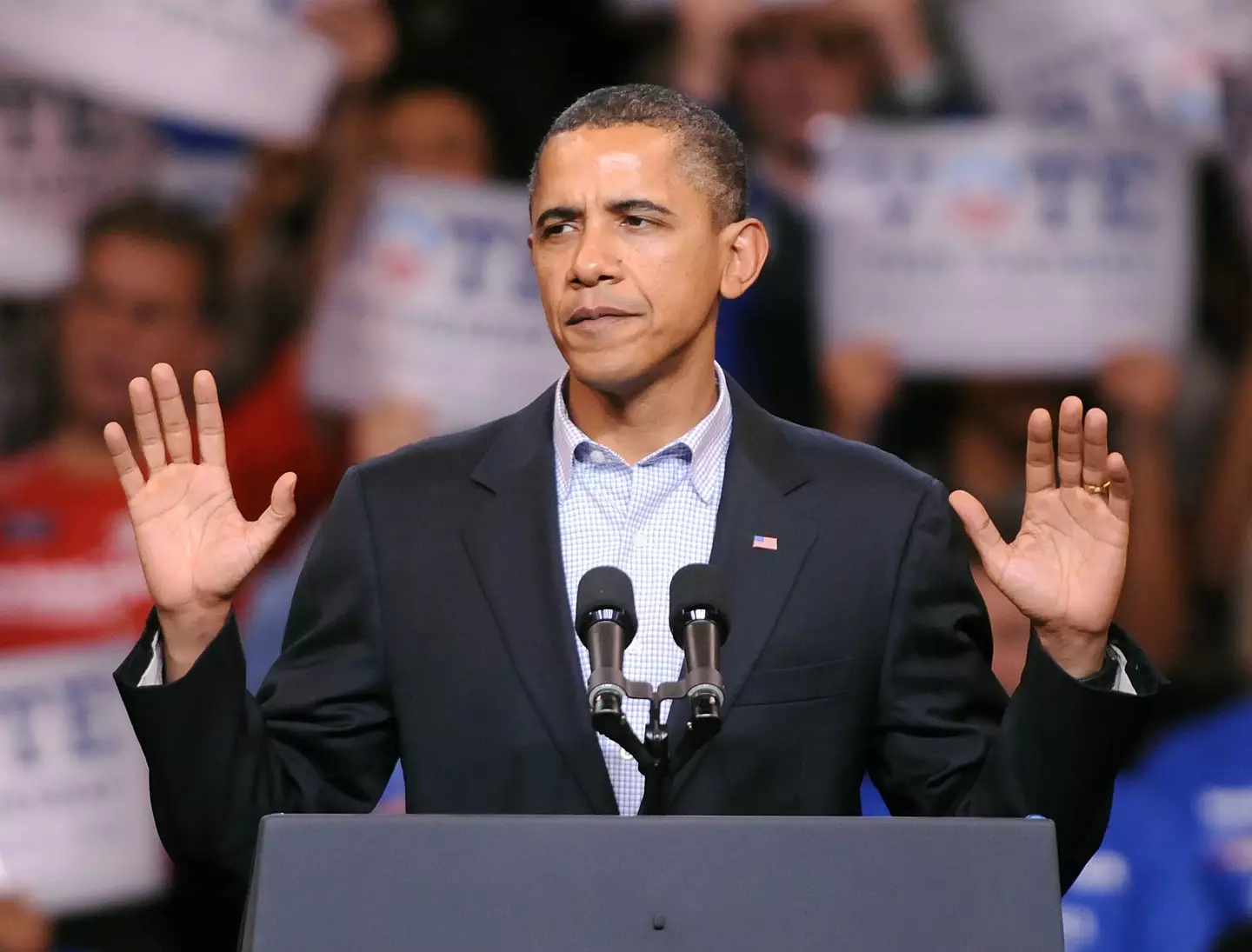 President Barack Obama speaks at a rally supporting Connecticut Democratic Candidates in Bridgeport CT USA. Credit Alamy