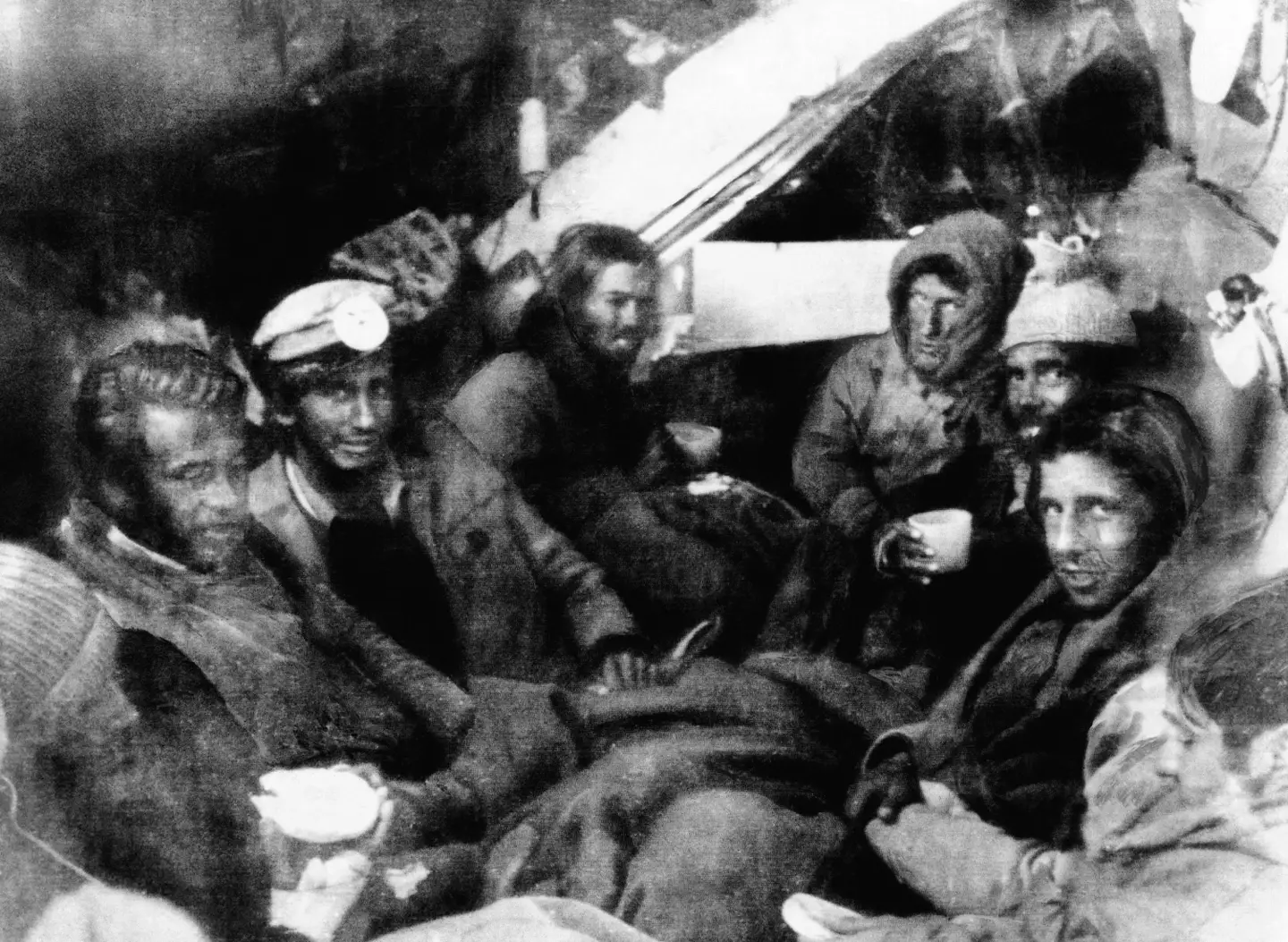 Survivors of the plane crash shortly after being rescued.
