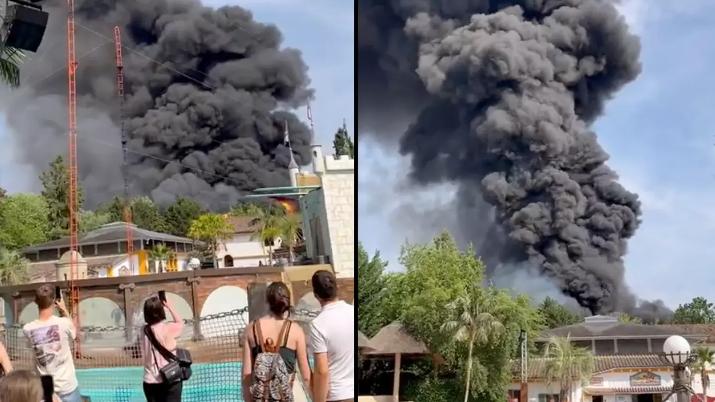 Huge fire breaks out at Germany's biggest theme park as families watch on