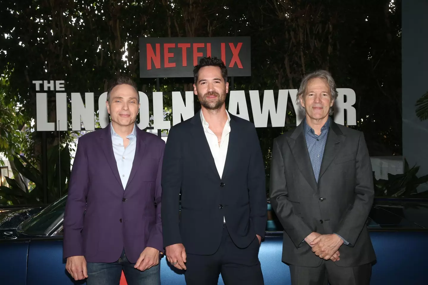 Ted Humphrey, Manuel Garcia-Rulfo, David E. Kelley. The Netflix Premiere of The Lincoln Lawyer held at The London West Hollywood. Credit Alamy