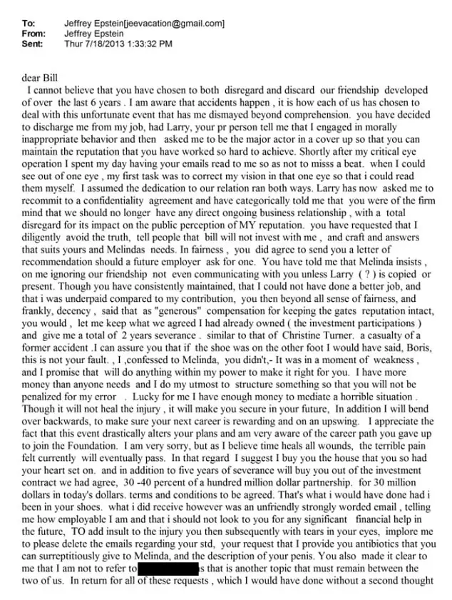 Epstein made several claims about gates in the email (DoJ)