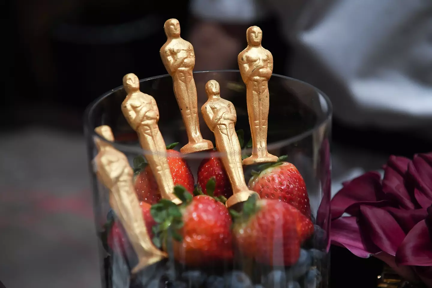 Chocolate Oscars statues and strawberries.