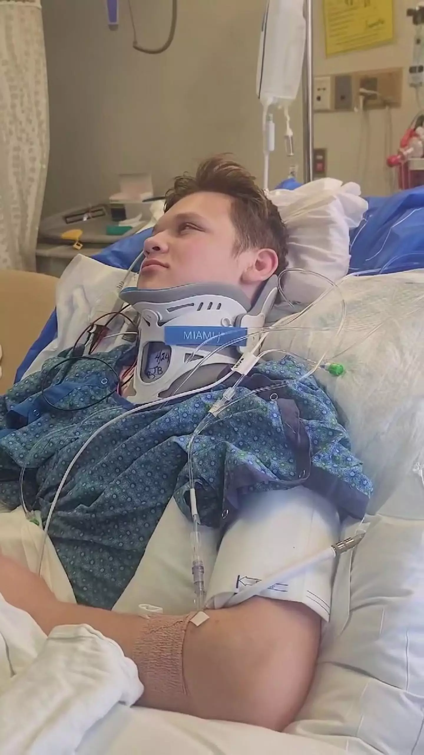 David Sample, 16, is paralysed from the chest down after attempting a backflip on the trampoline (Kennedy News and Media)