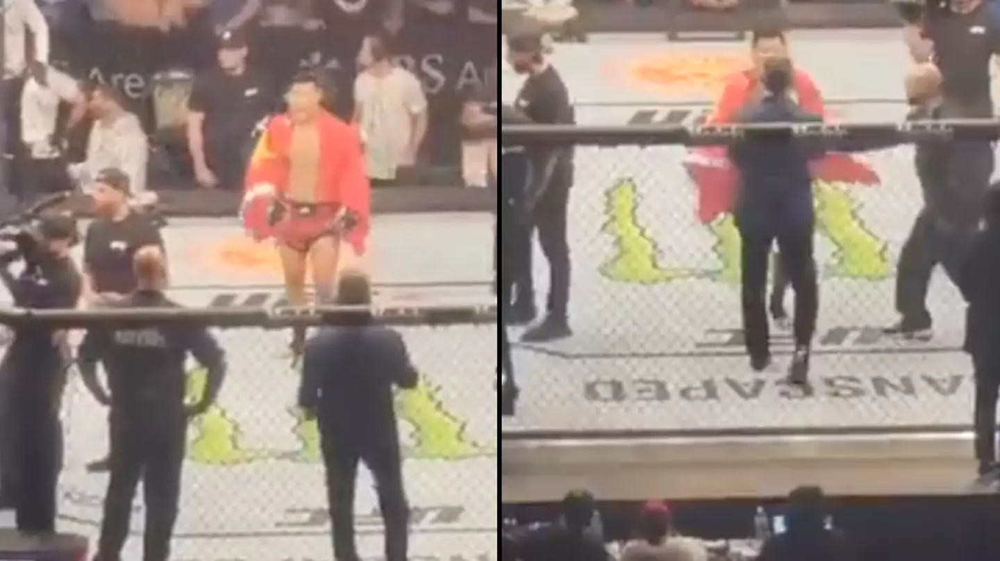 UFC Official Rips Chinese Flag Off Fighter's Back As He Celebrates Win