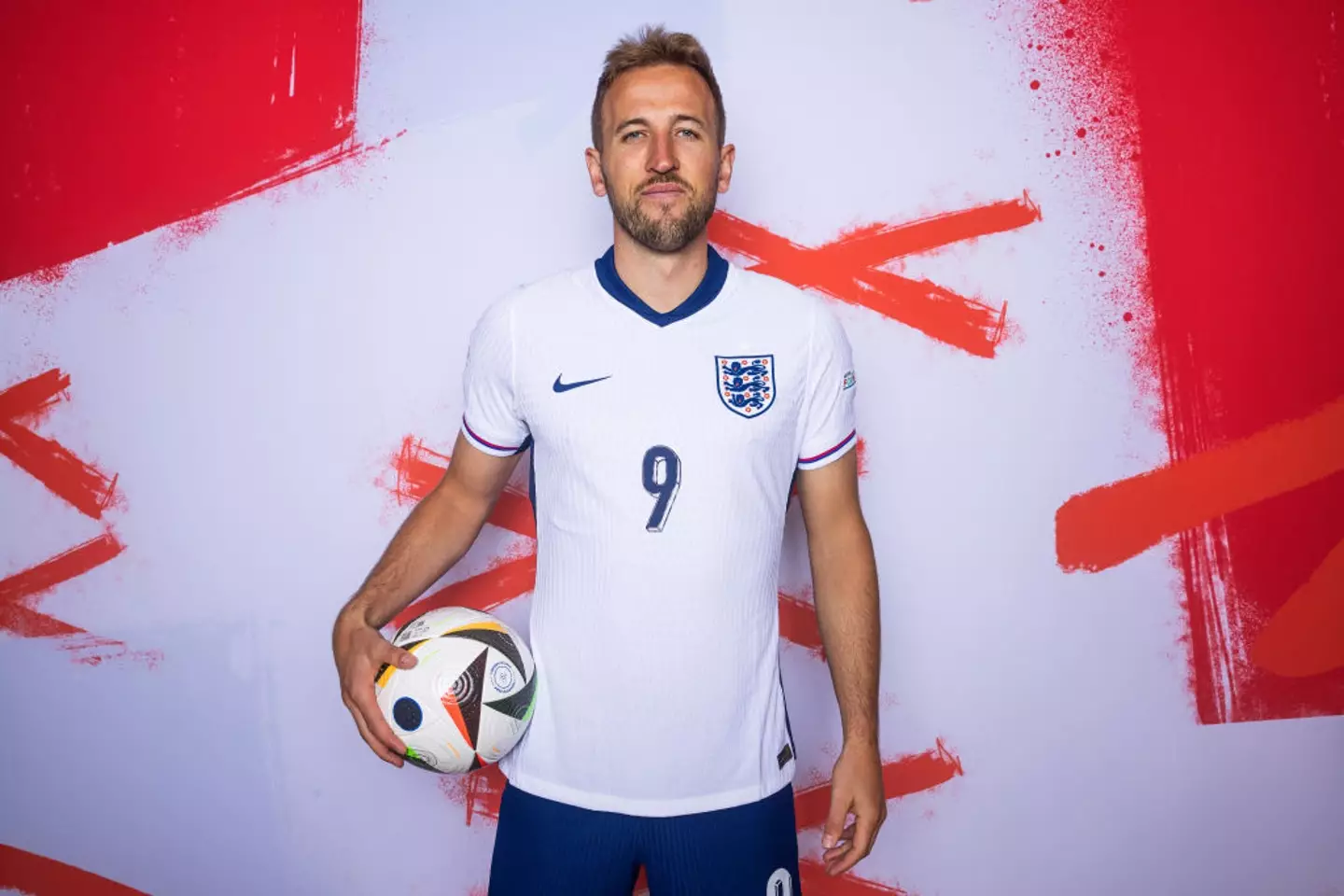 England captain Harry Kane sporting the brand new England home kit that will be worn this summer. (Boris Streubel - UEFA/UEFA via Getty Images)