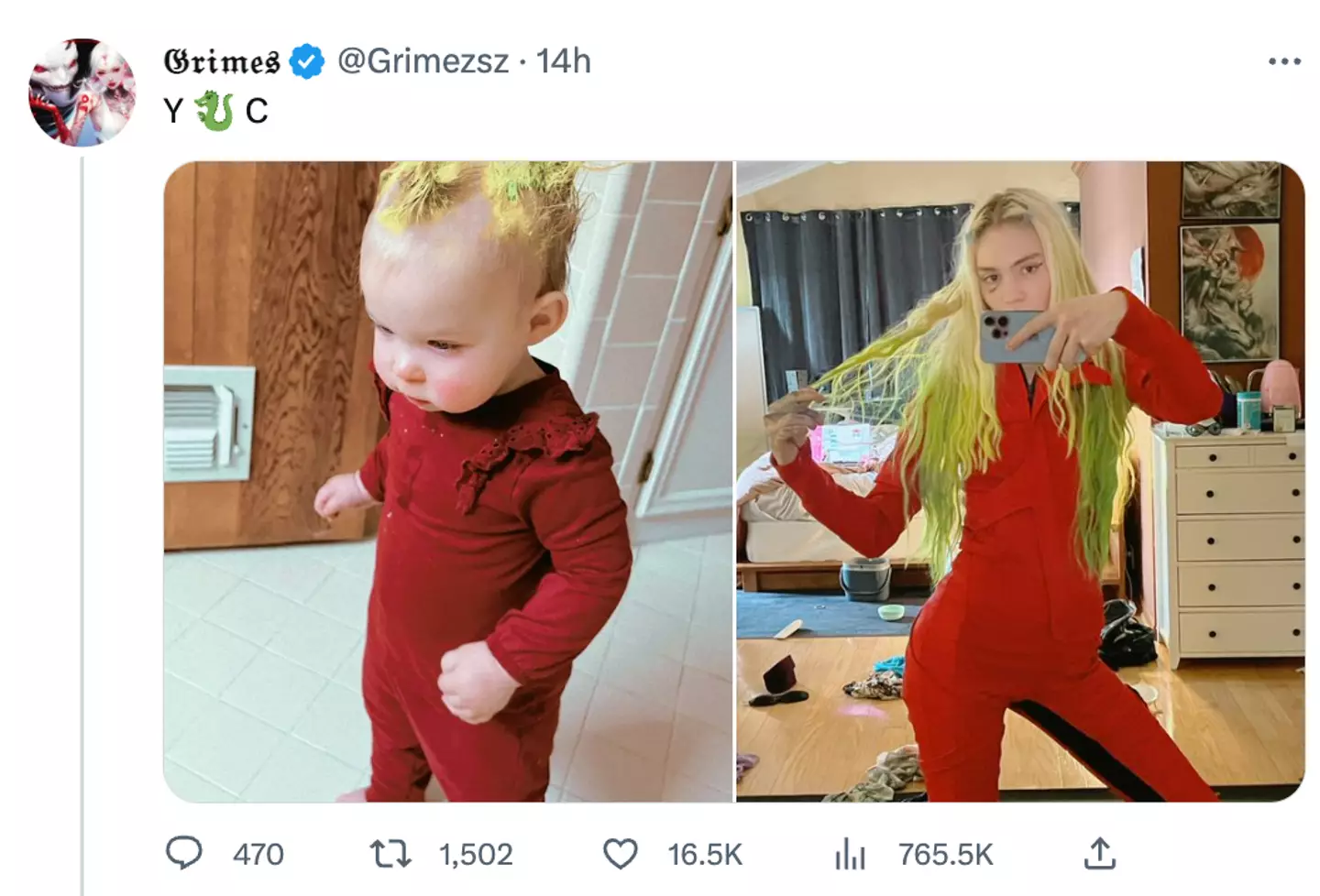 Grimes shared a snap of herself and her and Musk's young daughter.
