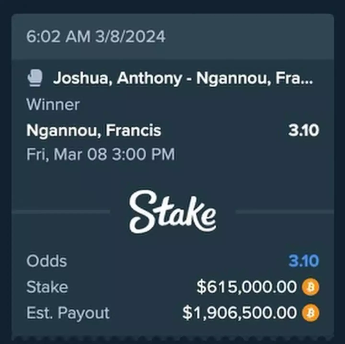 The rapper put his neck on the line for an Ngannou victory.