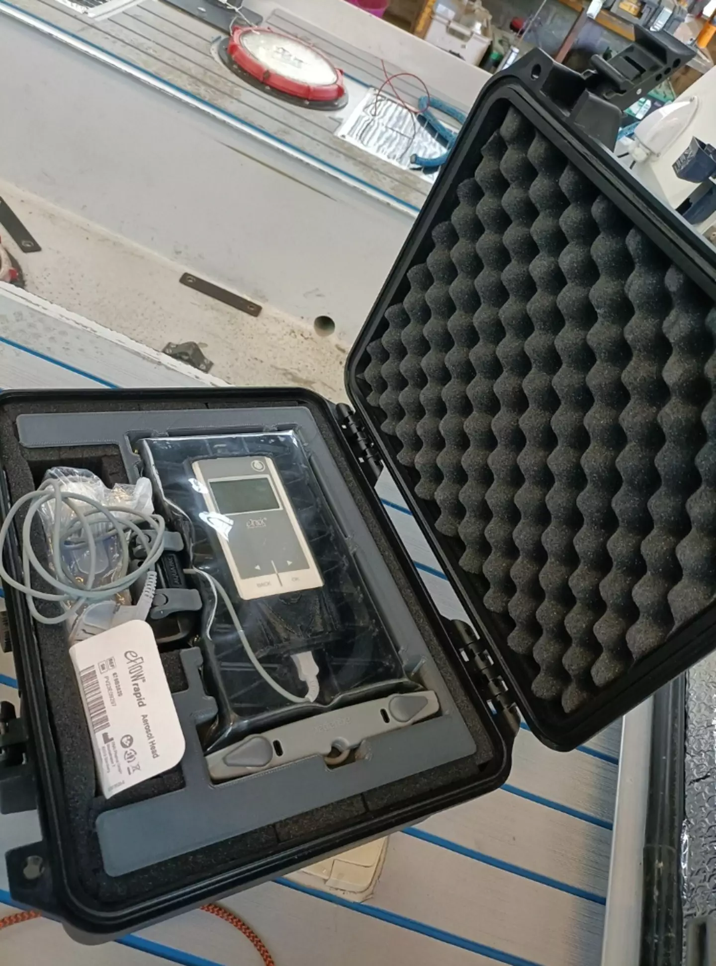 Sophie's specially provided nebuliser in its custom waterproof cover and carry case (Supplied)