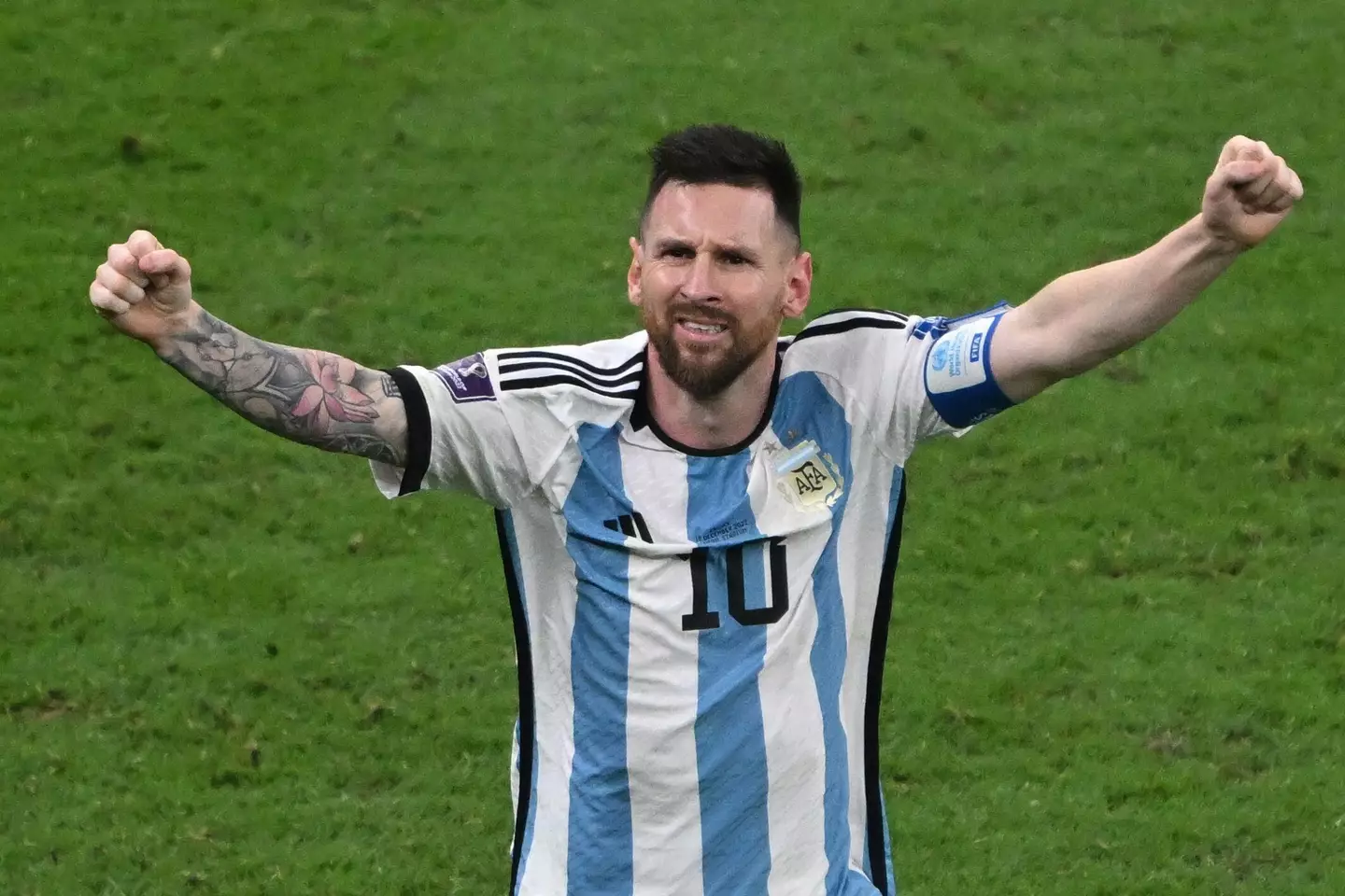 Messi celebrates during the game.