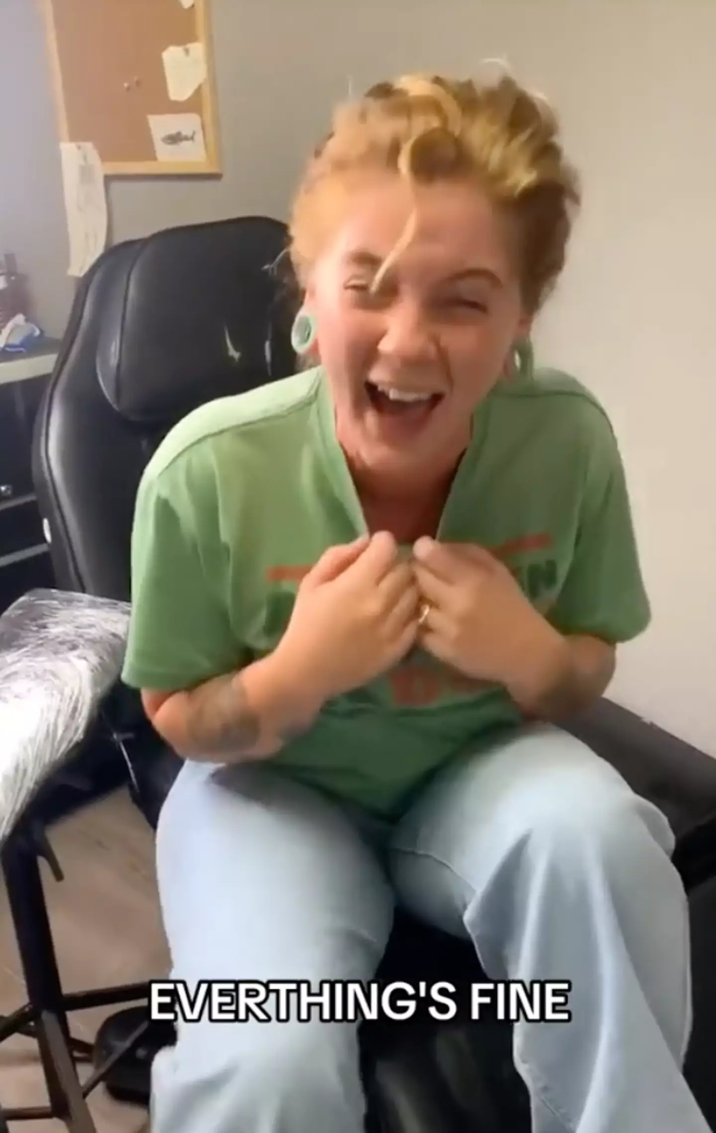 The woman was left in hysterics over the little tattoo mishap. (TikTok/@theearthylama)