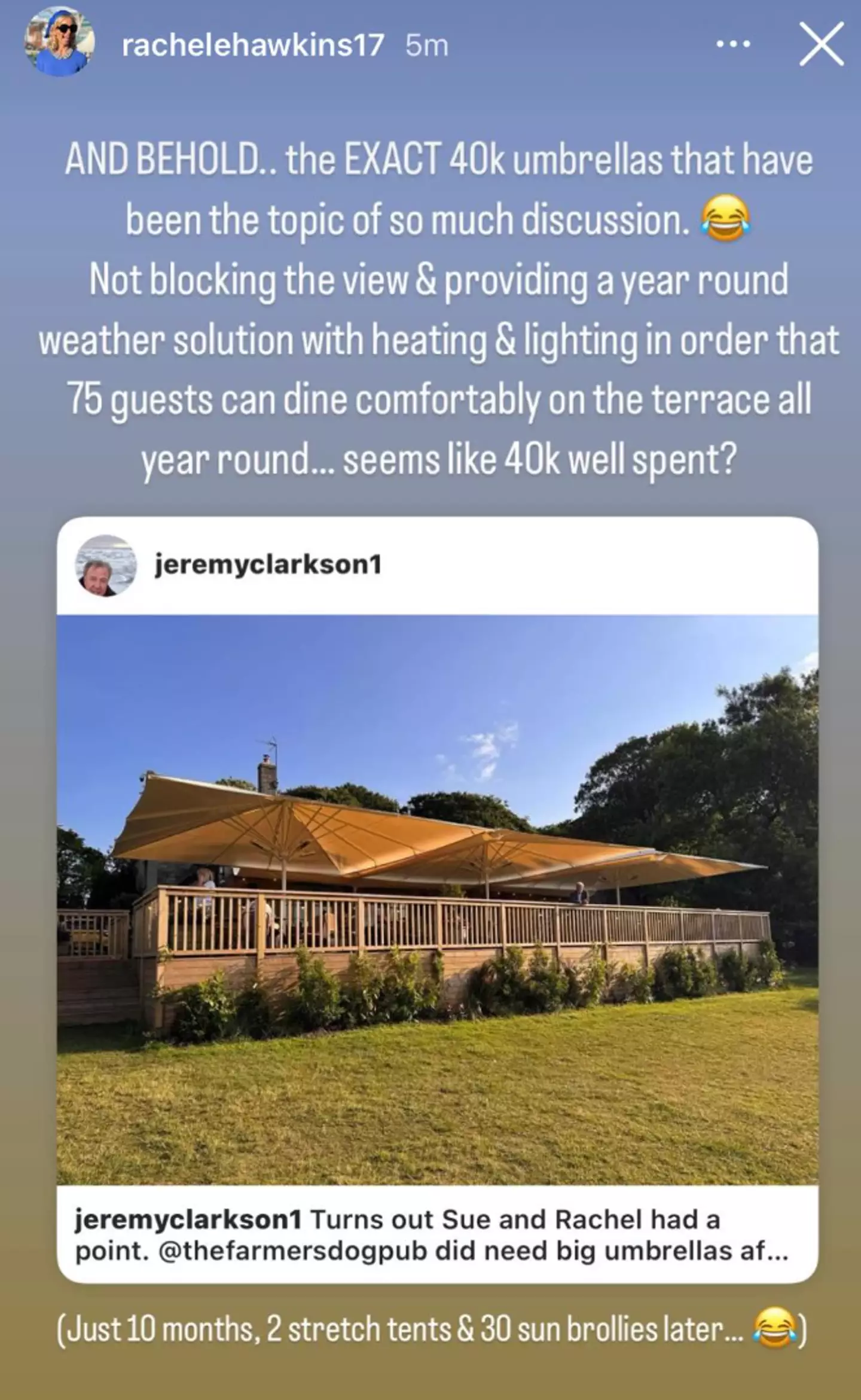 Turns out they 'had a point'. (rachelehawkins17/jeremyclarkson1/instagram)