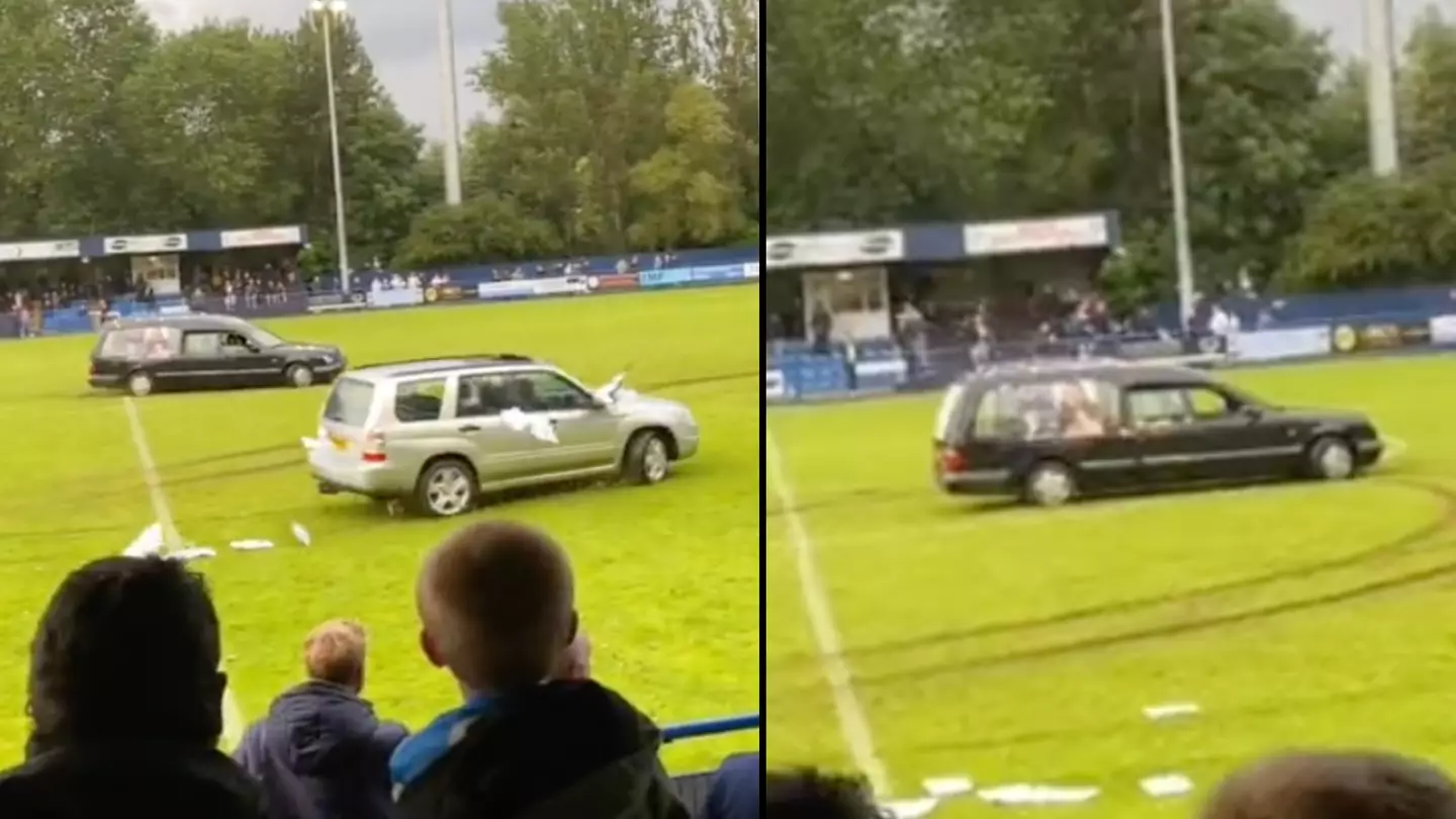 Gateshead football match abandoned after hearse drives onto pitch and 'spins circles'
