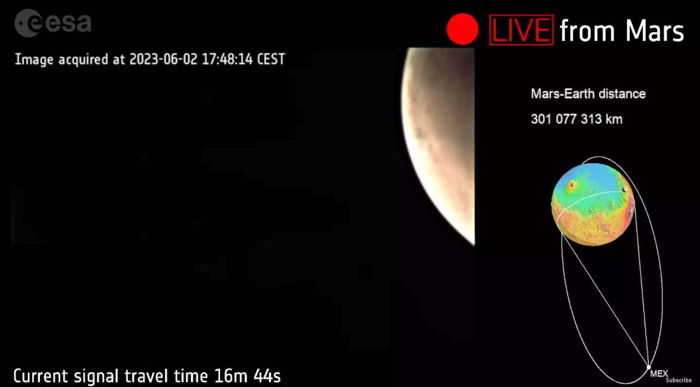 The first image of Mars seen during the live stream.