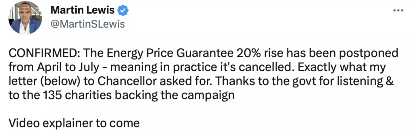 Martin Lewis spoke about the recent government's U-turn on social media.