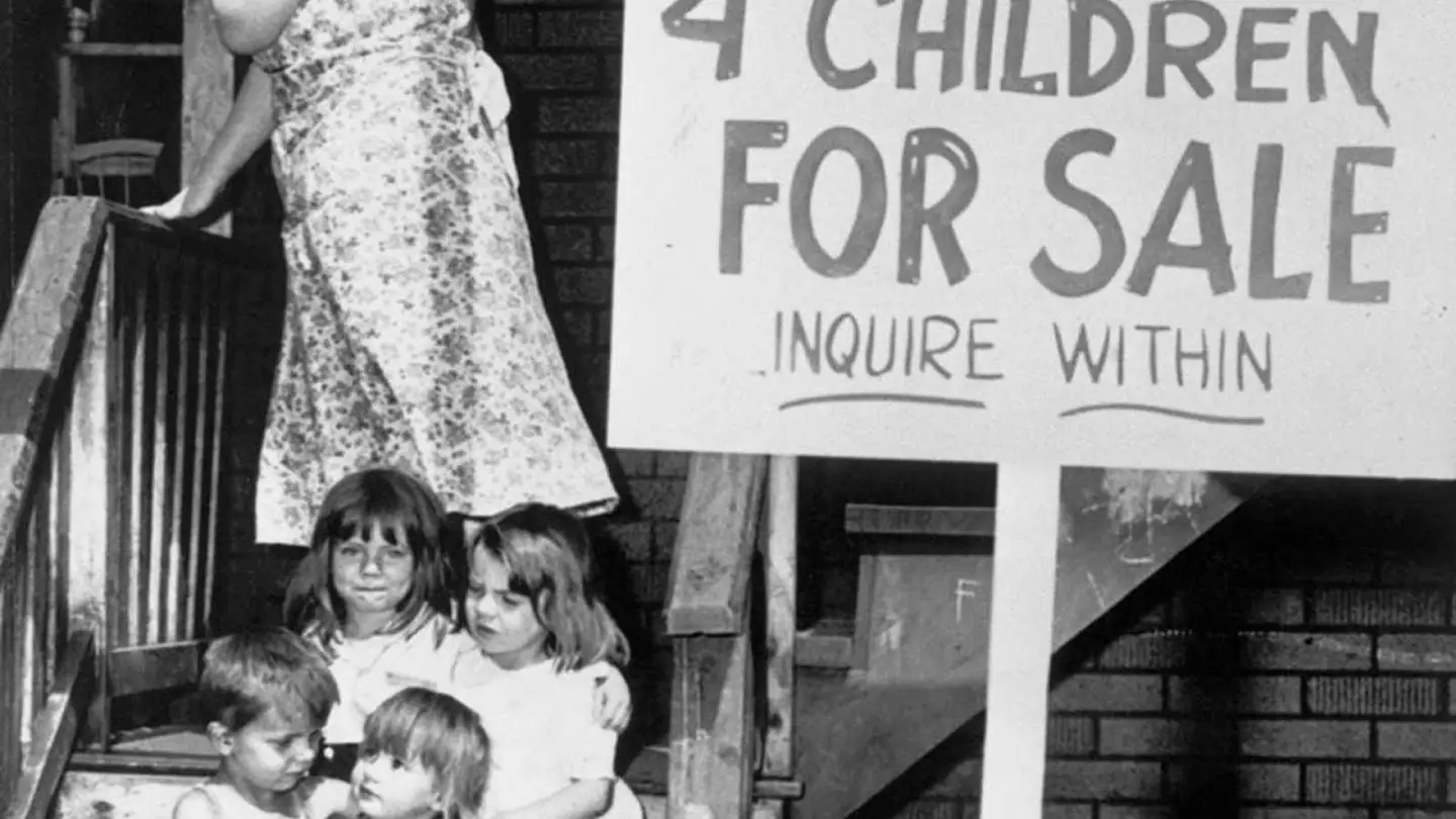 Sobering true story behind haunting image with four young children 'for sale'