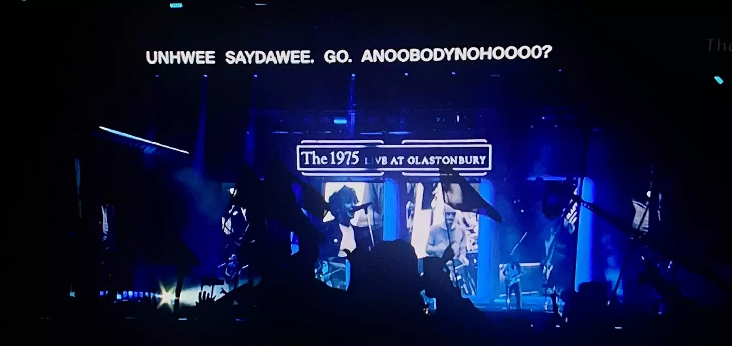 The joke lyrics got a lot of laughs from people watching The 1975's headline slot at home (BBC)