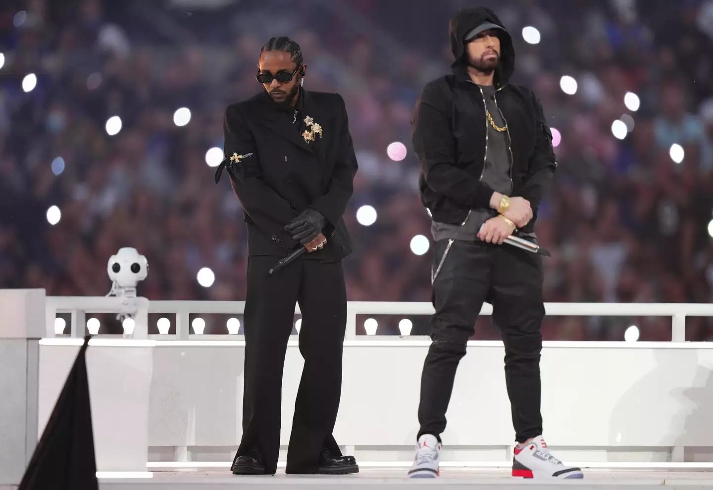The pair shared the stage at the Super Bowl in 2022. (Cooper Neill/Getty Images)