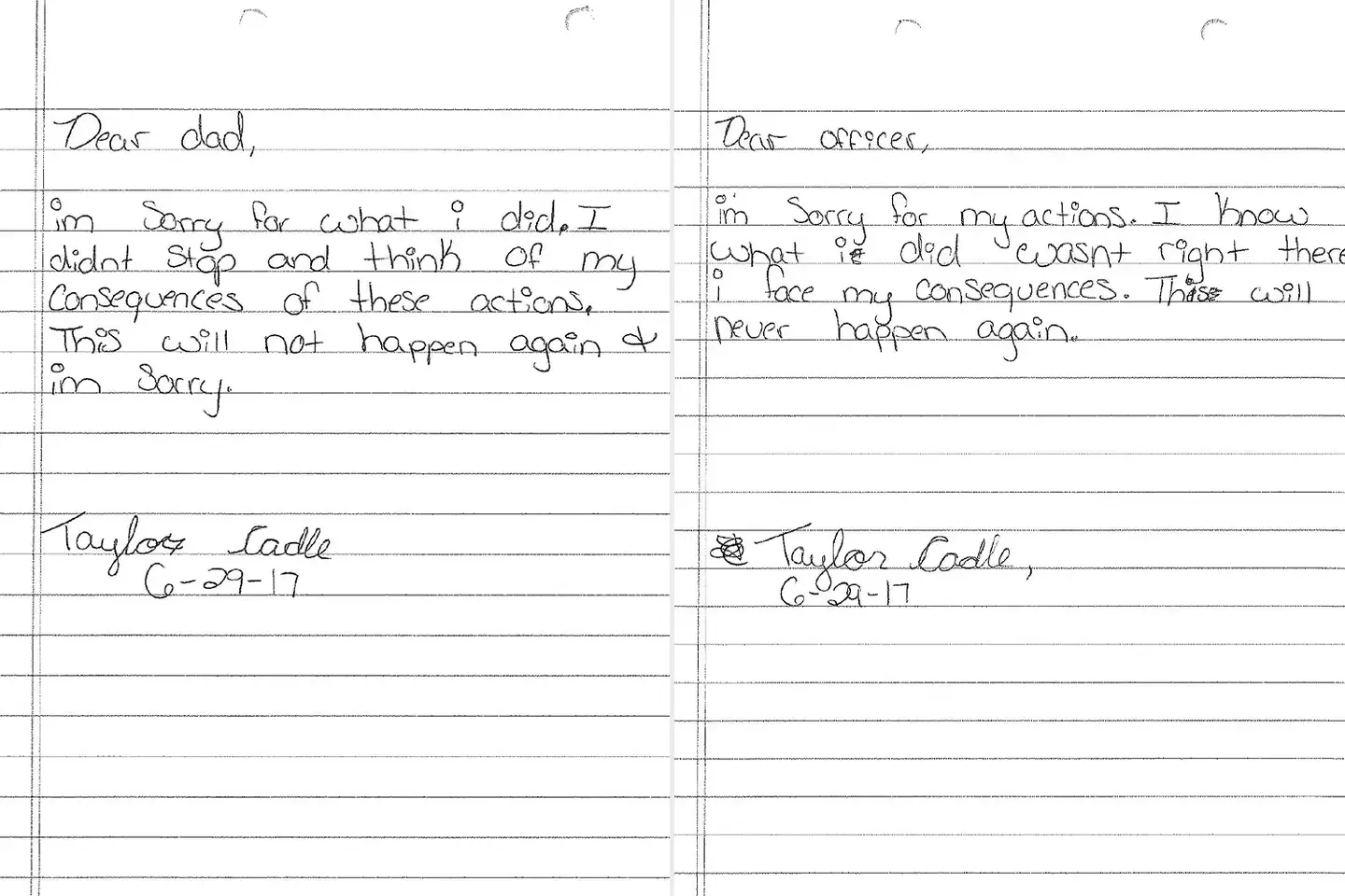 She claims she was forced to write the letters of apology. (State of Florida)