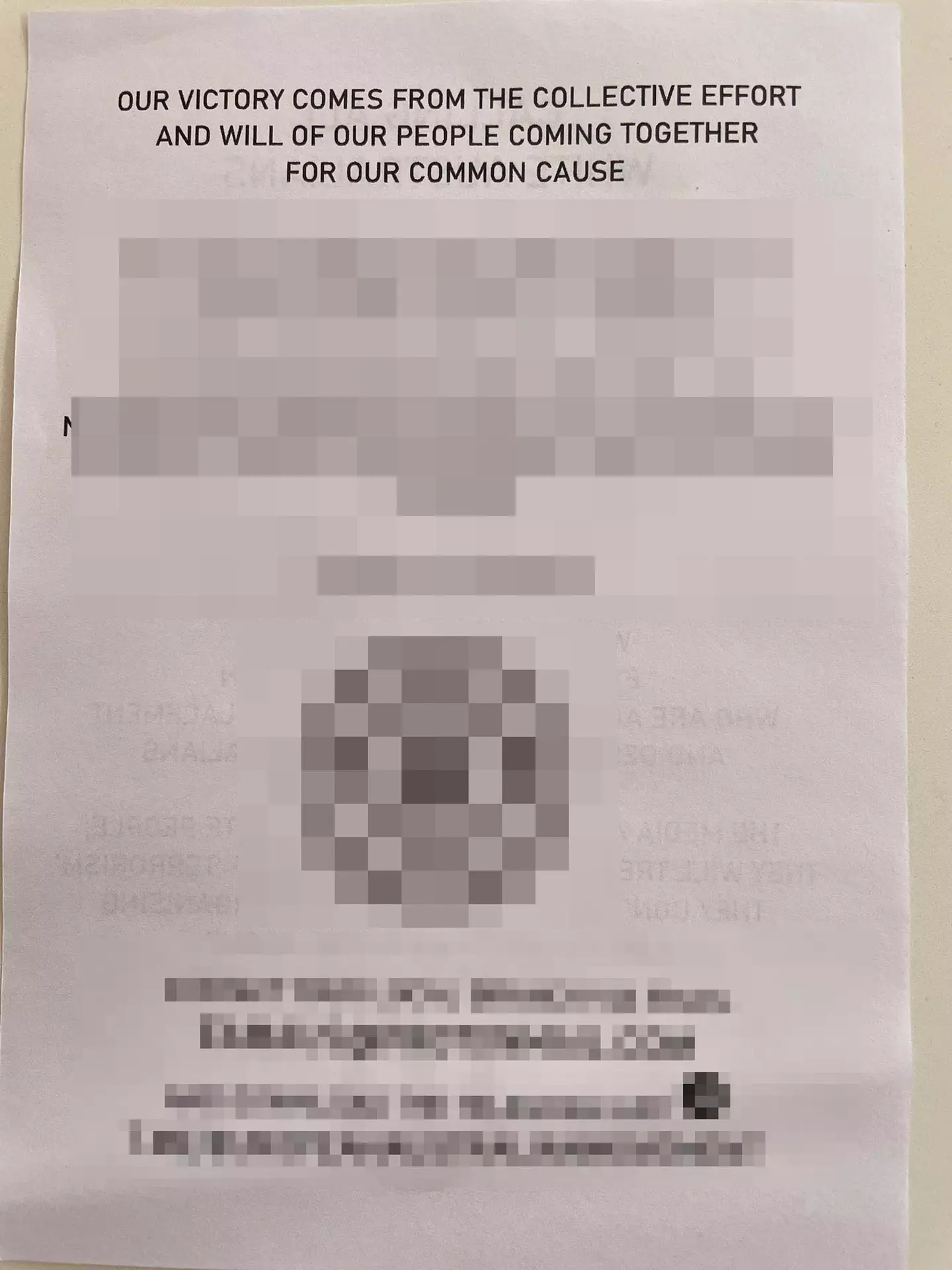 One of the leaflets dropped in a resident's mailbox.