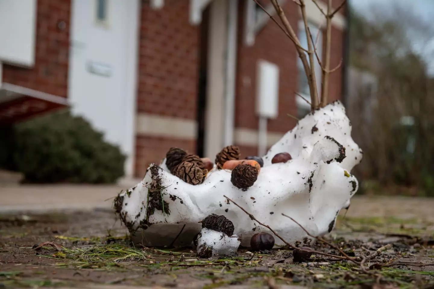 How the snowman looked after being destroyed.