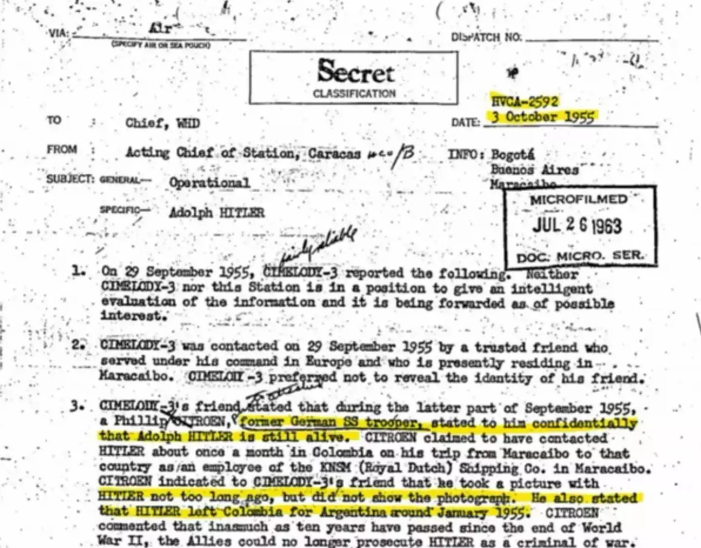 The document states that the claims made cannot be verified (CIA)