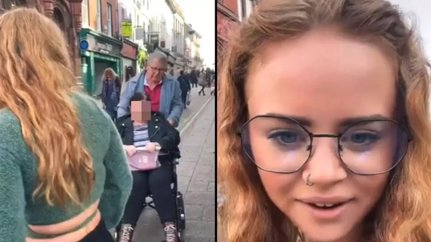 Man pushing woman in wheelchair confronts busker who refuses to move from footpath