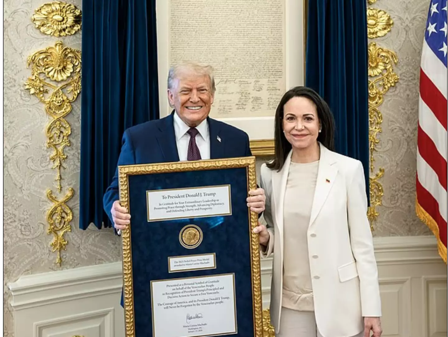Trump was beaming with his unofficial Nobel Prize (Daniel Torok/The White House via Getty Images)