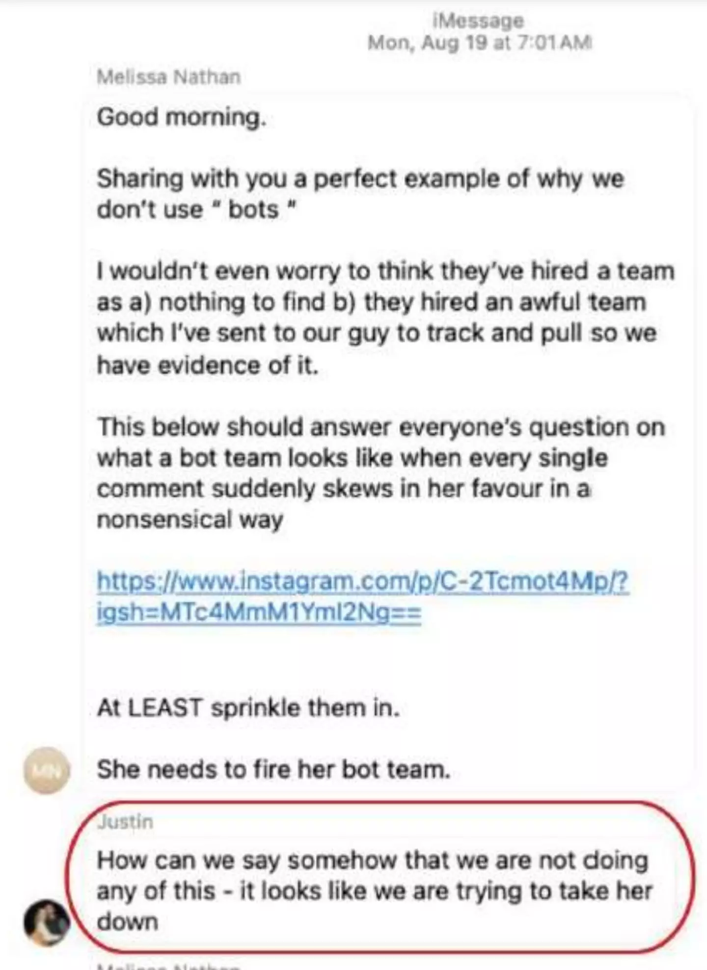 A screenshot included in Baldoni's lawsuit