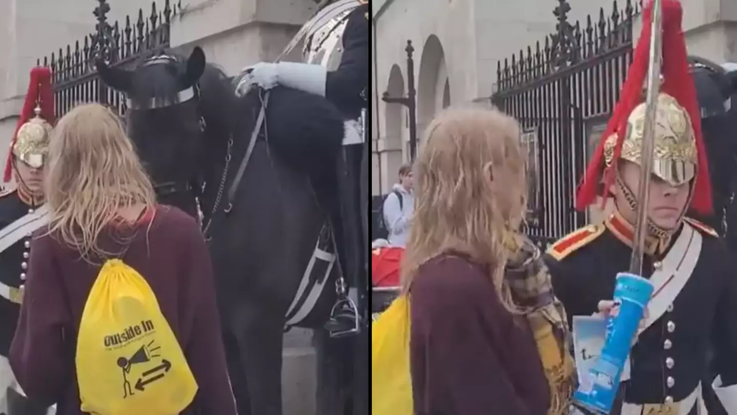 Woman reacts furiously to King's Guard 'pushing' her out of the way after claiming she has 'broken arm'