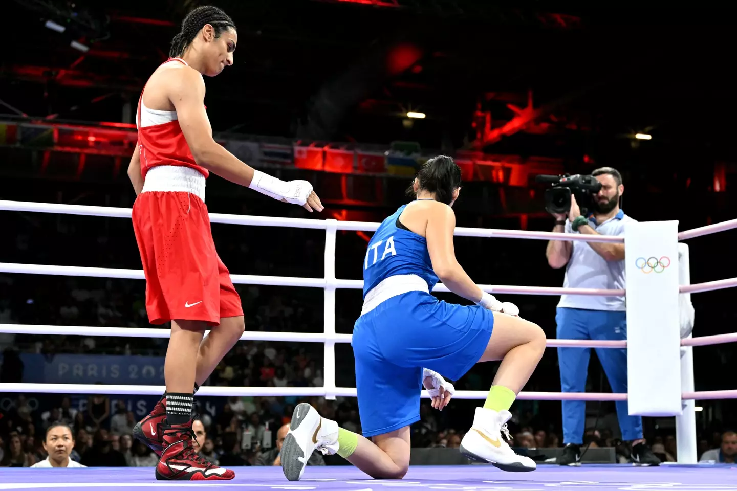 Imane Khelif was named the winner of her bout after her opponent withdrew. (MOHD RASFAN/AFP via Getty Images)