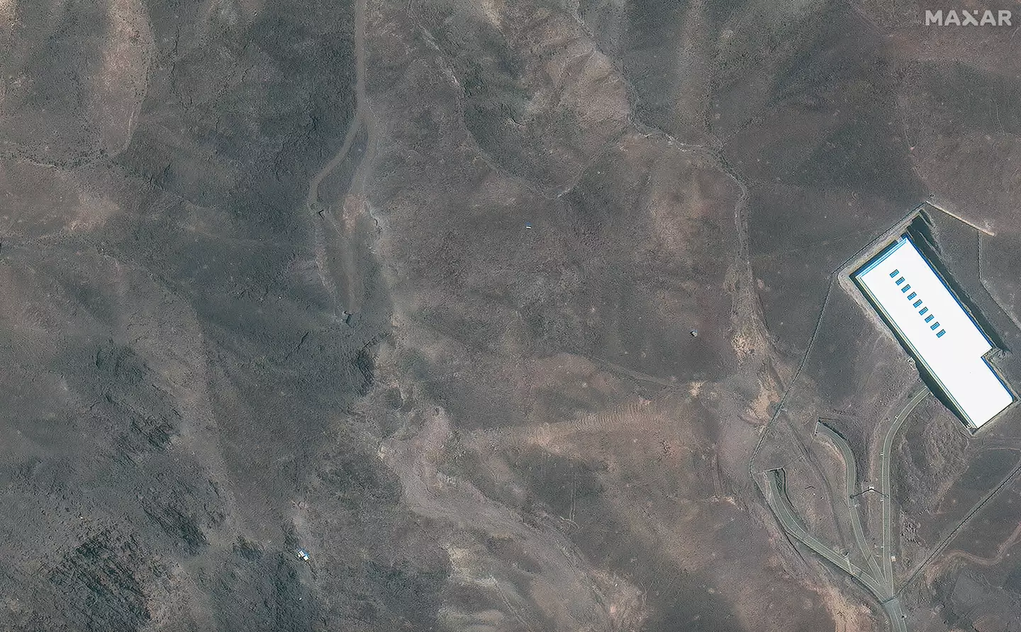 Another angle of Fordo prior to the missiles being fired (Maxar Technologies)